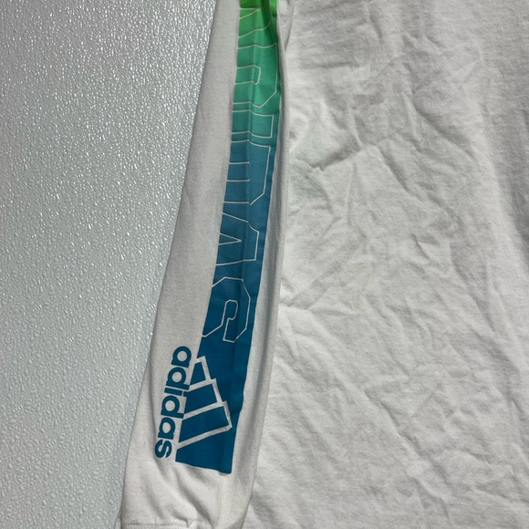 Adidas White Long Sleeve Tee with Blue and Green Accents - Picture 5 of 6